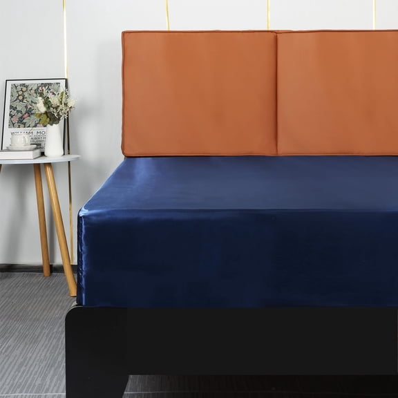 GDDPOD-Satin Fitted Sheet Full Size,Luxury & Ultra Soft Deep Pocket Single Bottom Bed Sheets Sold Separately, Navy Blue