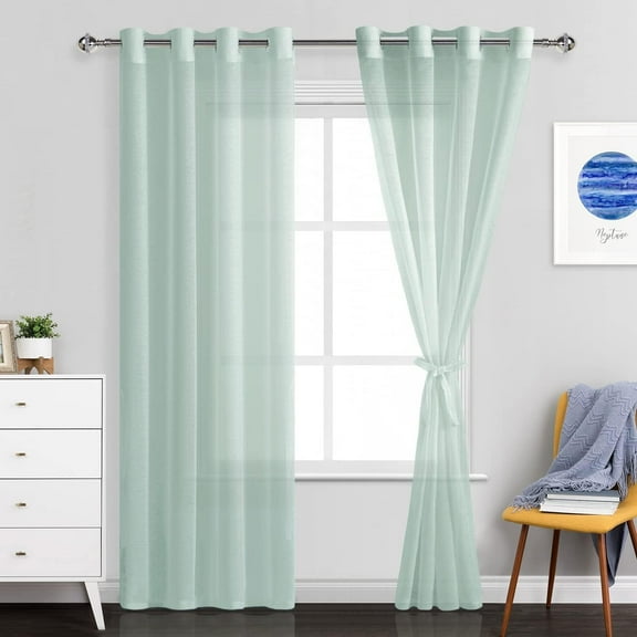 GDDPOD-Semi Sheer Curtains for Living Room - 84 inches Long with Tiebacks Light Filtering Grommet Window Curtains for Bedroom/Office, 52Wx 84L, Set of 2 Panels,Bean Green