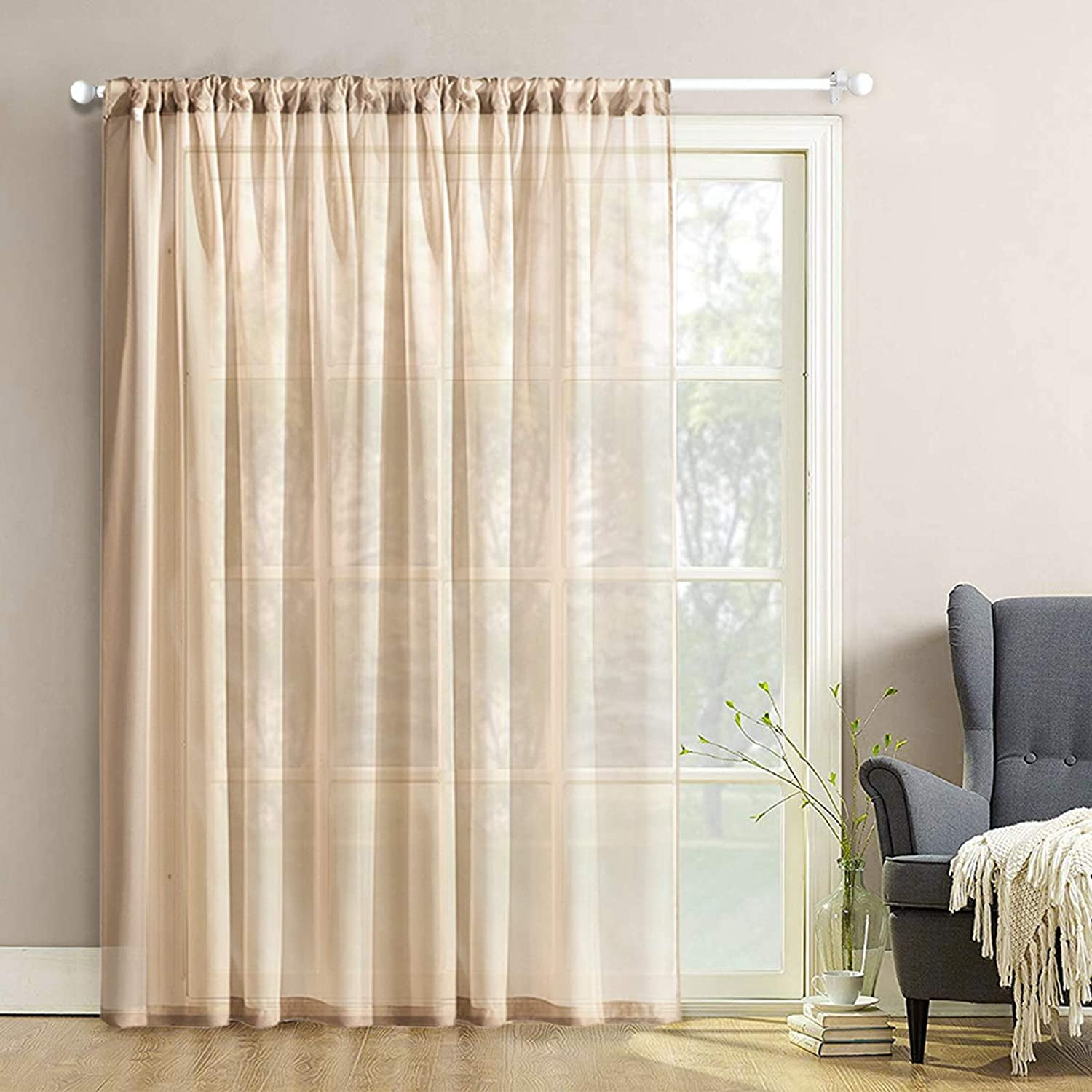 GDDPOD-Sheer Curtains Extra Wide Beige Sheers Patio Door Living Room ...
