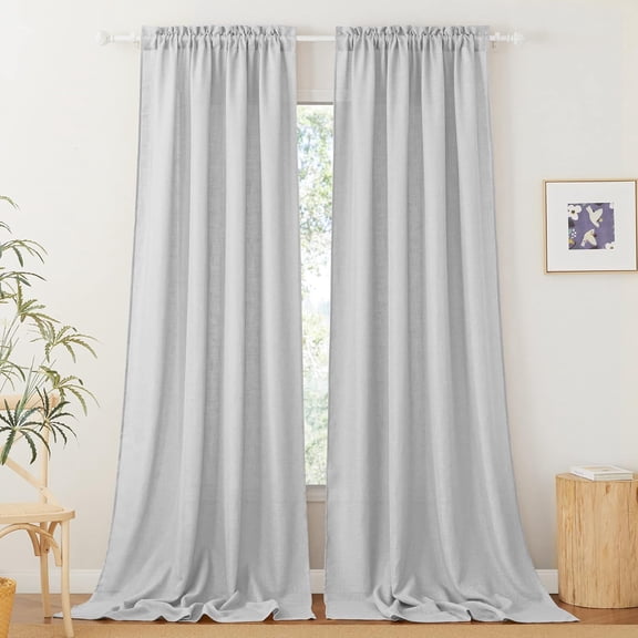 GDDPOD-Sheer Curtains for Living Room Linen Woven Sheer Backdrop Curtains Light Glare Filtering Airy for Bedroom Window Sunroom Kids Nursery, Dove Grey, W 52 x L 120 inch, 2 Pcs