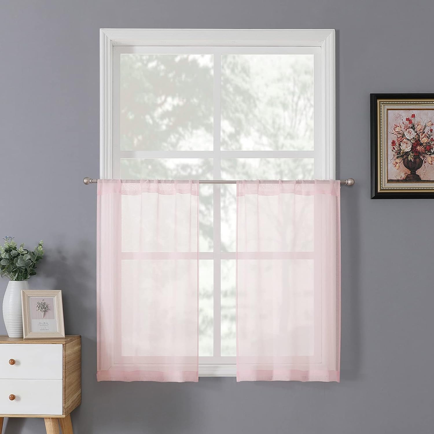 GDDPOD-Sheer Tier Curtain Linen Textured Half Kitchen Curtains Sheer ...