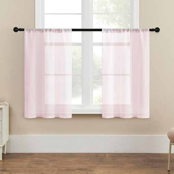 GDDPOD-Sheer Tier Curtains - Pink Short Kitchen & Bathroom Transparent Light Filtering Half Window Treatments Rod Pocket Cafe Curtains - 2 Panels, 36 inches Long