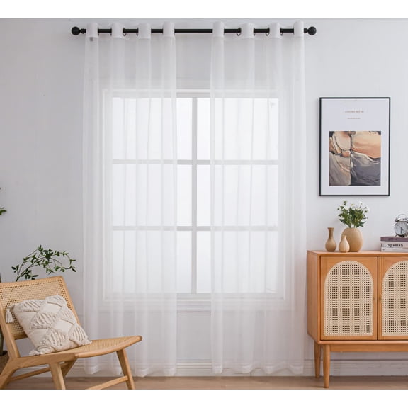 GDDPOD-Sheer Voile Curtains Ring Top Panels,Light Filtering Window Curtain for Office/Backdrop 2 Panels (W52 X L95, Beige)