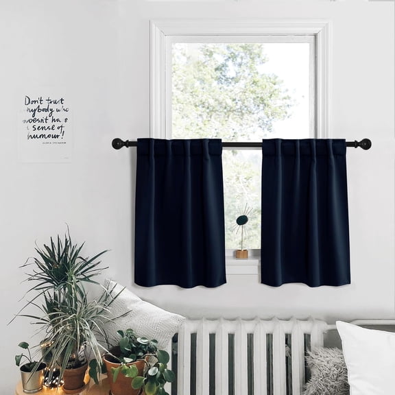 GDDPOD-Short Blackout Curtain Panels for Basement, Small Curtains for Bathroom, Thermal Insulated Tiers for Basement - Navy Blue Color, W34 x L24, 1 Pair