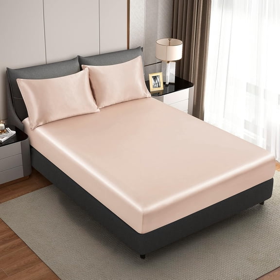 GDDPOD-Silk Satin Taupe Full Fitted Sheet, Deep Pocket Fitted Sheet Only, Breathable, Non- Fading, Fully Elasticized Bed Sheets Sold Separately