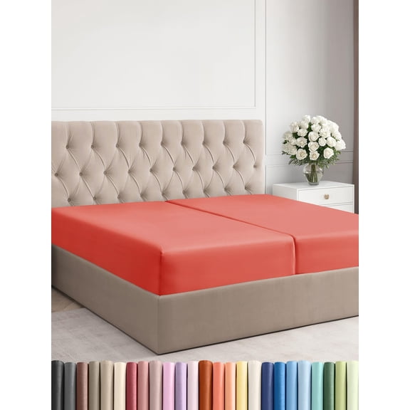 GDDPOD-Split King Fitted Bed Sheet - Bottom Single Fitted Sheet Only - Soft Hotel Luxury Bedding w/ 8-16 Inch Deep Pockets - Breathable, Cooling & Wrinkle Free - Easy-Care, Fade and Shrink Resistant