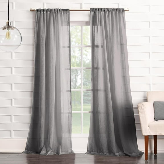 GDDPOD-Tayla Crushed Texture Semi-Sheer Rod Pocket Curtain Panel, 50" x 120", Gray