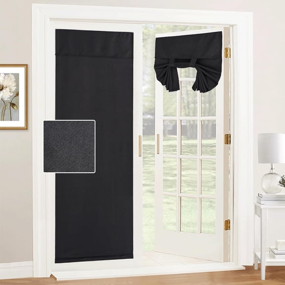 GDDPOD-Tricia Room Darkening French Door Curtain, W30 x L69, Black | Nature Linen Blended Privacy Curtain for Door Window