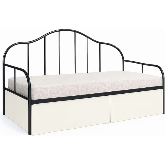 GDDPOD-Twin Daybed Skirt 16 Inch Drop, Pleated Style Bed Skirts for Daybeds, Split Corners with Three Side Coverage (Ivory)