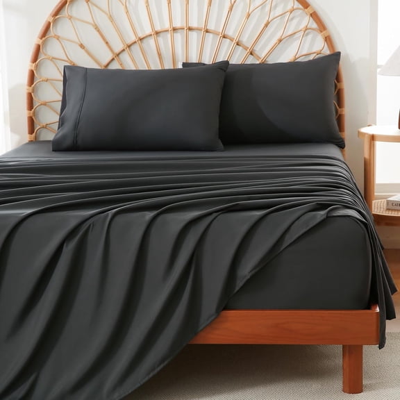 GDDPOD-Twin Sheet Set 3 Pieces Soft Breathable Microfiber Bed Sheets 15" Deep Pocket Fitted Sheet Dark Grey Bedding for Adults Men Sheets with Pillowcase