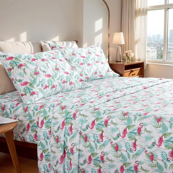 GDDPOD-Twin Sheets Set, 3 Pieces Microfiber Bed Sheets Breathable and Soft Bedding Sheet Set with Deep Pocket, Double Brushed Flamingo Sheets
