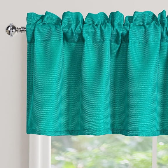 GDDPOD-Valance for Windows Rod Pocket Water Repellent Toppers for Basement Bathroom Laundry Window Waffle Woven Textured Short Kitchen Curtain Valances,One Panel, 60x15 inches,Turquoise