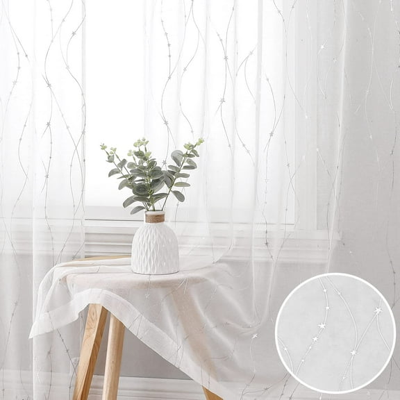 GDDPOD-White Sheer Curtains for Living Room 95 inch Length,Privacy & Light Filtering Semi Sheer Curtain,Lightweight Voile Transparent Window Drapes for Bedroom/Kitchen,Set of 2 Panels
