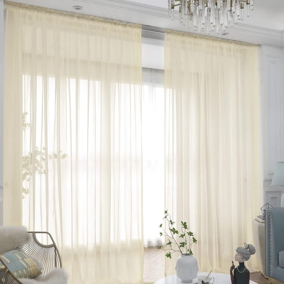 GDDPOD-Window Light Yellow Sheer Curtains 120 Inches Long 2 Panels Sheer Curtain Basic Rod Pocket Panel for Bedroom Children Living Room Yard Kitchen (Light Yellow, 52" W x 120" L | 2 pcs)