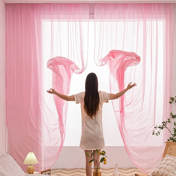 GDDPOD-Window Pink Sheer Curtains 90 Inches Length 2 Panels Voile Light Filtering Sheer Curtain Panel Drapes Treatment For Bedroom Living Room Children Room Kitchen Yard (Pink, 52" W x 90" L | 2 pcs)