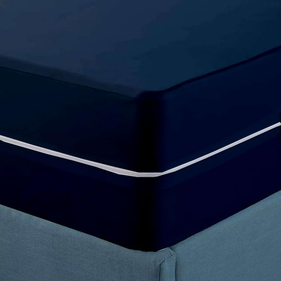 GDDPOD-Zipper Fitted Sheet King - Deep Pocket 12 Inch Microfiber Mattress Cover - Soft, Durable, and Wrinkle-Resistant King Size, Navy Blue