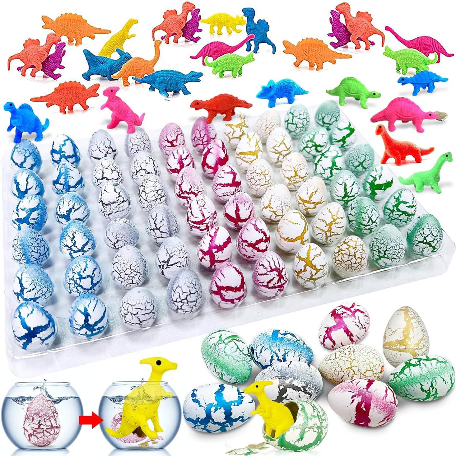 GDDTOY 60 Pack Dinosaur Eggs Hatching Egg Grow In Water Crack With