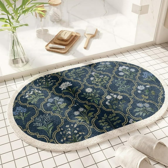 GDDTOY Ellipse Bathroom Rugs Spring Floral Print Absorbent Microfiber Rugs Non Slip Mats For Bathroom Floor Tub And Shower Home Decor Accessories Carpets Boo Door Mat Fast Drying Mats Washable Rug