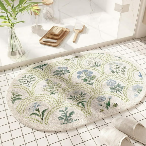 GDDTOY Ellipse Bathroom Rugs Spring Floral Print Absorbent Microfiber Rugs Non Slip Mats For Bathroom Floor Tub And Shower Home Decor Accessories Carpets Boo Door Mat Fast Drying Mats Washable Rug