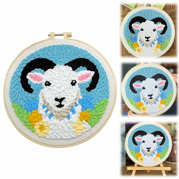 GDDTOY Handmade Animal Embroidery Kit – Punch Needle Embroidery DIY Craft Set For Beginners Includes Yarn Hoop Needle & Pattern (Sheep & Horse Designs) Fun & Relaxing Handicraft Crochet Crochet Kits