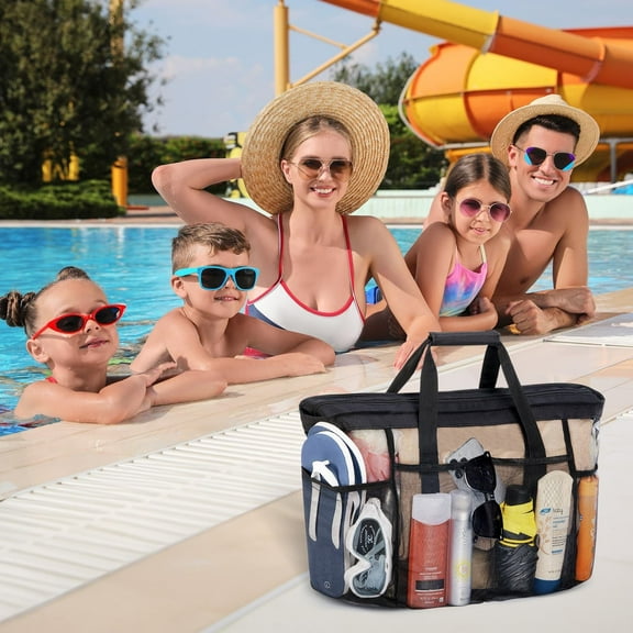 GDDTOY Ifewit Mesh Beach Bags For Women Large Travel Tote Bags With Zipper And Pockets Lightweight Shower Caddy Beach For Family Pool Bag Beach Basket For Women Vacation Storage Bags
