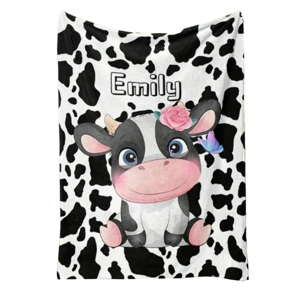 GDDTOY YESCUSTOM Custom Cute Cow Throw Blanket Cow Skin Blanket For Boys Girls Baby Toddler Personalized Name Blanket School Nap Blanket Text Blanket For Kids Blanket Waterproof Blanket