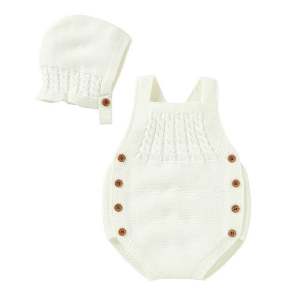 GDEGE Baby Knit Romper Cotton Sleeveless Jumpsuit Boy Girl Jumpsuit Baby Bodysuit with Cute Jumpsuit Hat Cap Set for 0 to 18 Months