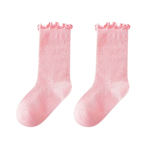 GDEGE Girls Socks Spring And Summer Mid Thigh Socks Solid Color Mesh Breathable Combed Cotton Ruffle Cute Socks for 1 to 12 Years