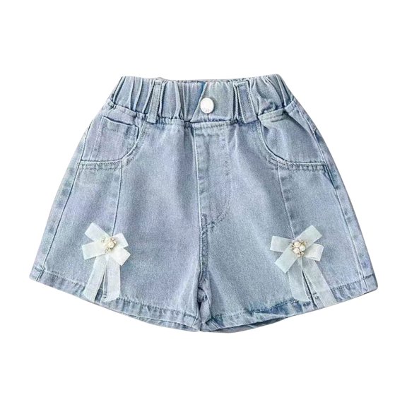 GDEGE Kids Girls Pants Summer Thin Denim Jeans Fashion Pleated Little Red Butterfly Flower Shorts Hot Pants for 4 To 13 Years Old