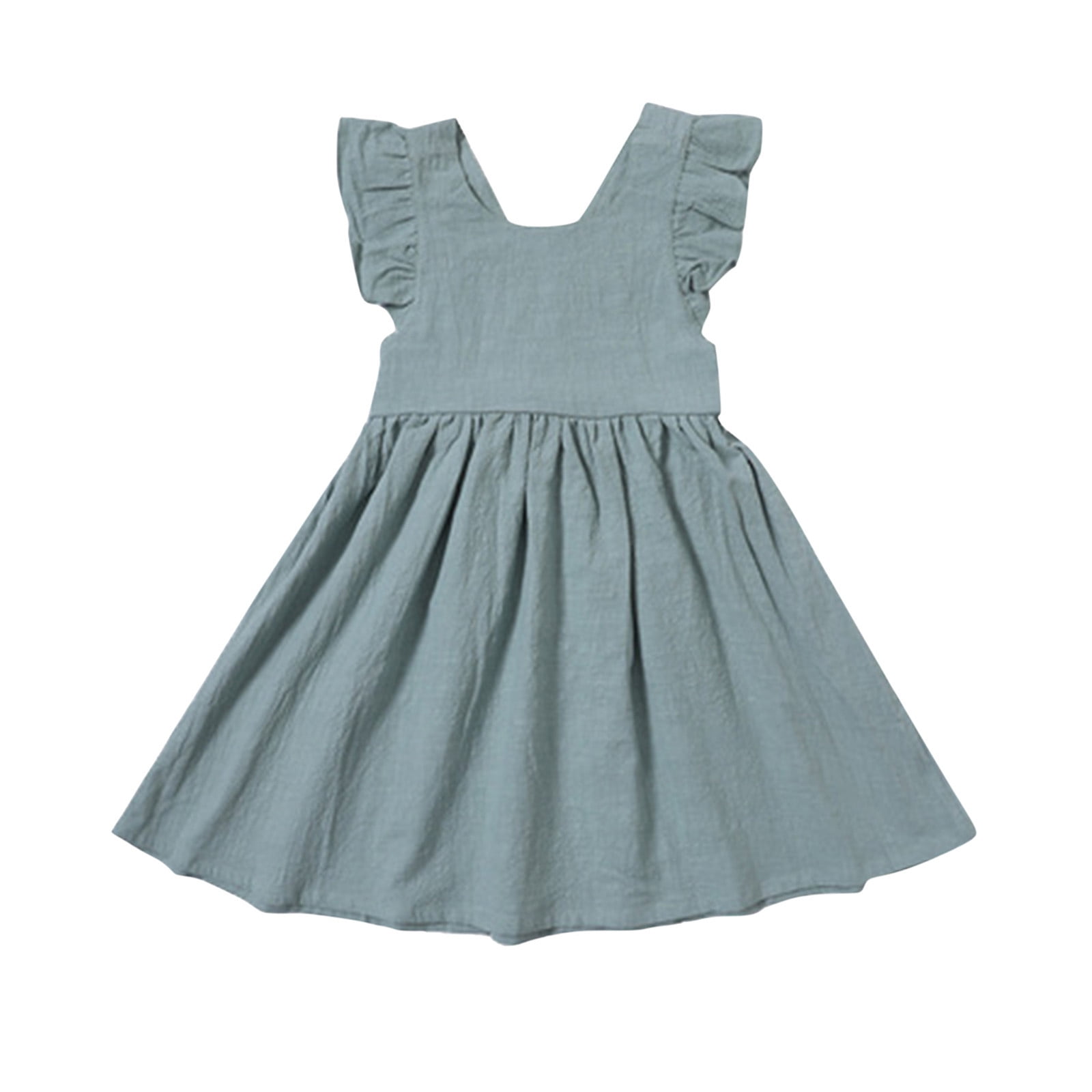 GDEGE Kids Girls Toddler Dress Soild Cotton Ruffle Boeknot Sleeveless ...