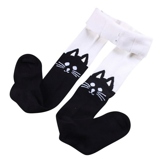 GDEGE Kids Toddler Baby Girls Pants Seamless Trends Tights Cartoon Print Knitted Dance Socks Patchwork Cat Bottoms for 2 To 6 Years