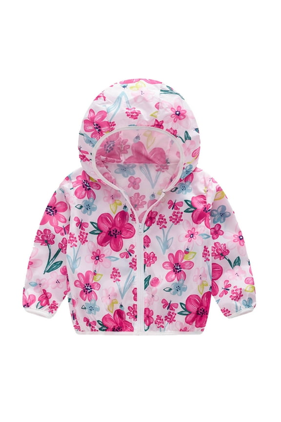Toddler Boys Girls Sunscreen Jackets Printing Cartoon Hooded Outerwear Zipper Coats Casual jacket Beautiful Fashion jacket Home Party jacket for 1 to 5 Years