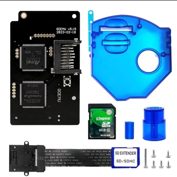 GDEMU V5.15 & V5.15b Optical Drive Emulation Board for  Dreamcast - Remote Card Mount Kit with SD Extension Cable, Compatible with DC VA1 Console (Blue V5.15+8G SD card)