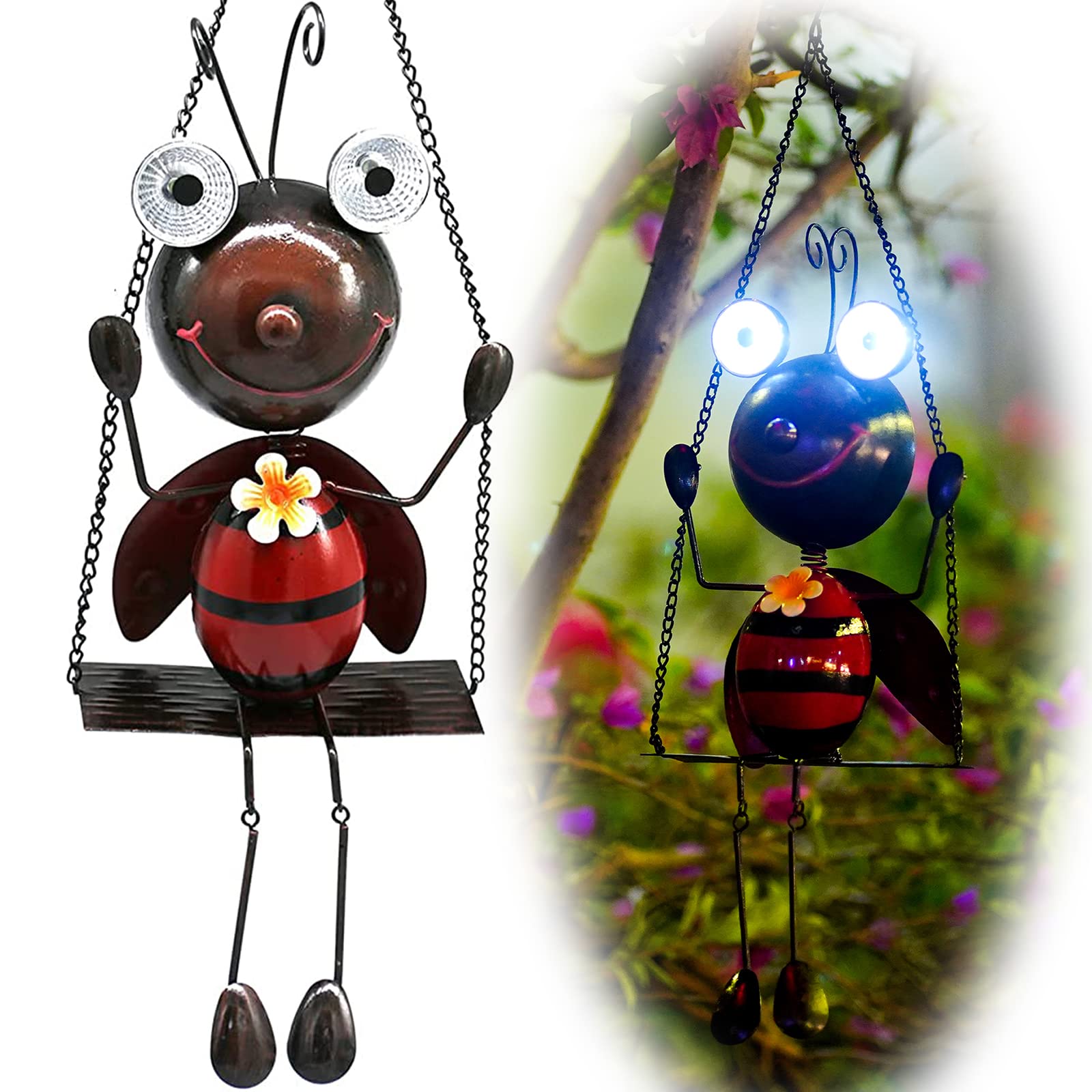GDF Solar Lady Bugs MMF7 Swing Metal Ladybug Hanging Animal Garden