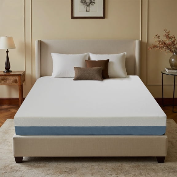 GDF Studio 10" King Mattress, Copper-Infused Double-Perforated Foam with 7-Zone Full-Body Support, White & Blue