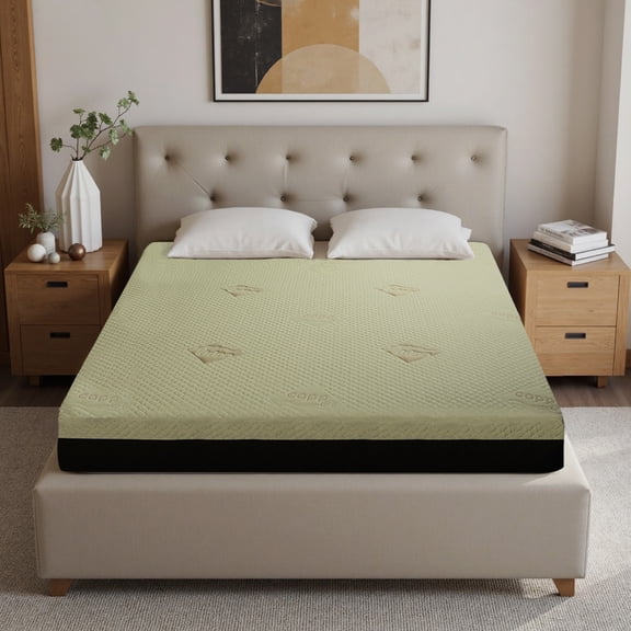 GDF Studio 12" Queen Mattress, Cooling Gel Foam with Pressure Relief and Air-Layer Comfort Cover, Yellow & Gray