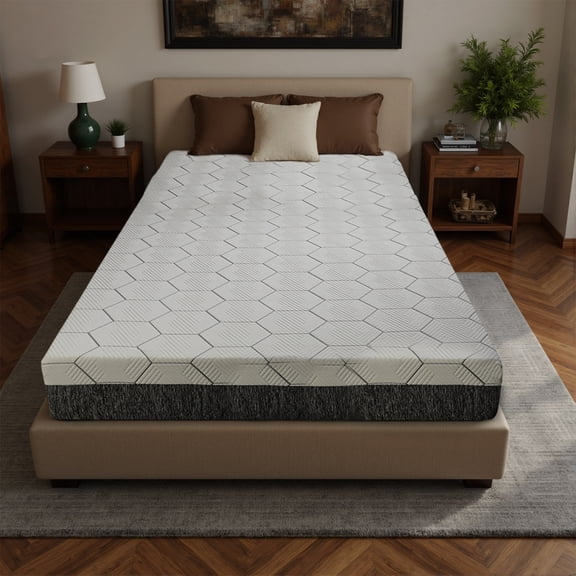 GDF Studio 12" Queen Mattress, Multi-Layer Foam with Hexagonal Cooling Mesh and Zoned Support, White & Gray
