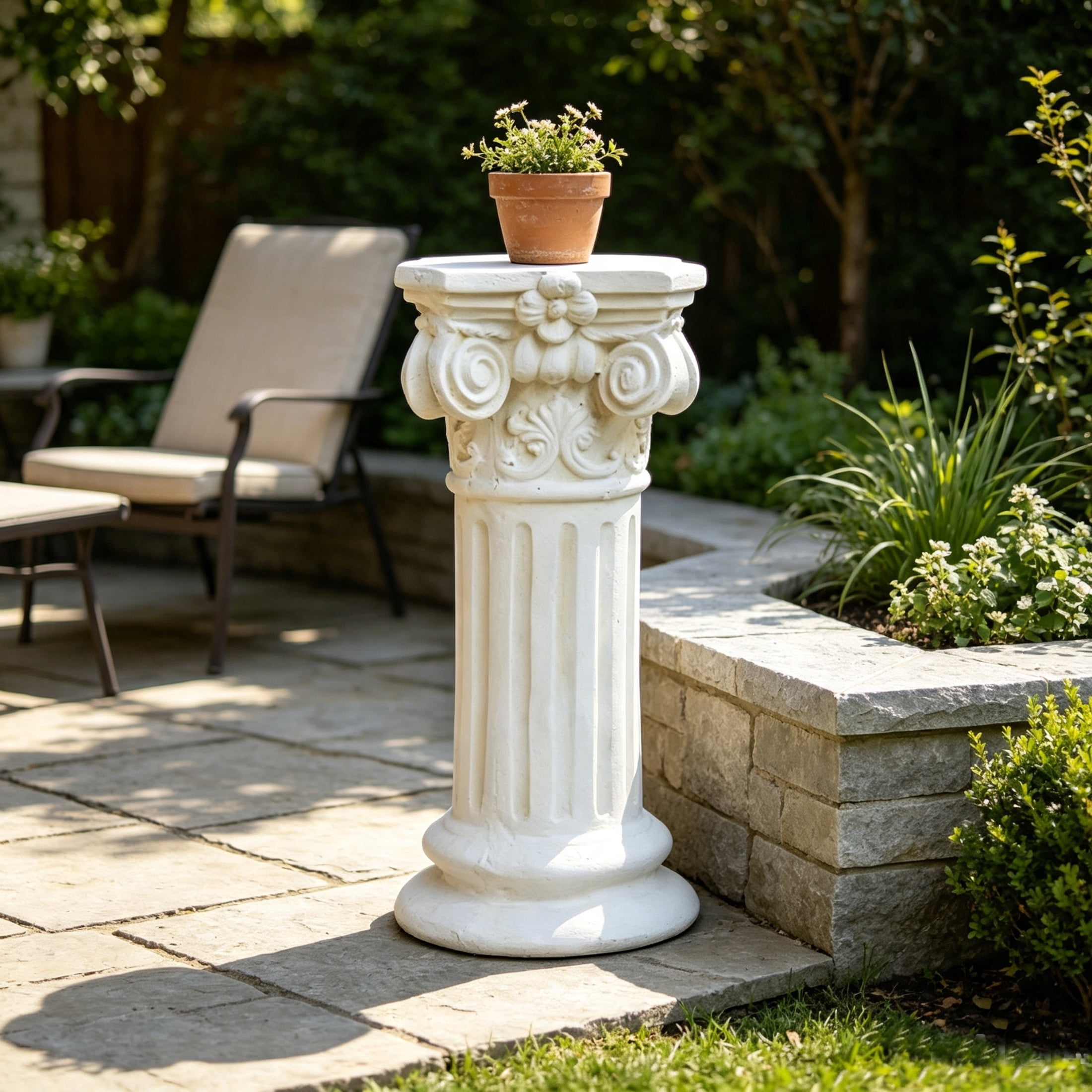 GDF Studio 15" Ancient Greek Style Carved Roman Column Pedestal, Garden Display Stand for Statues & Ornaments