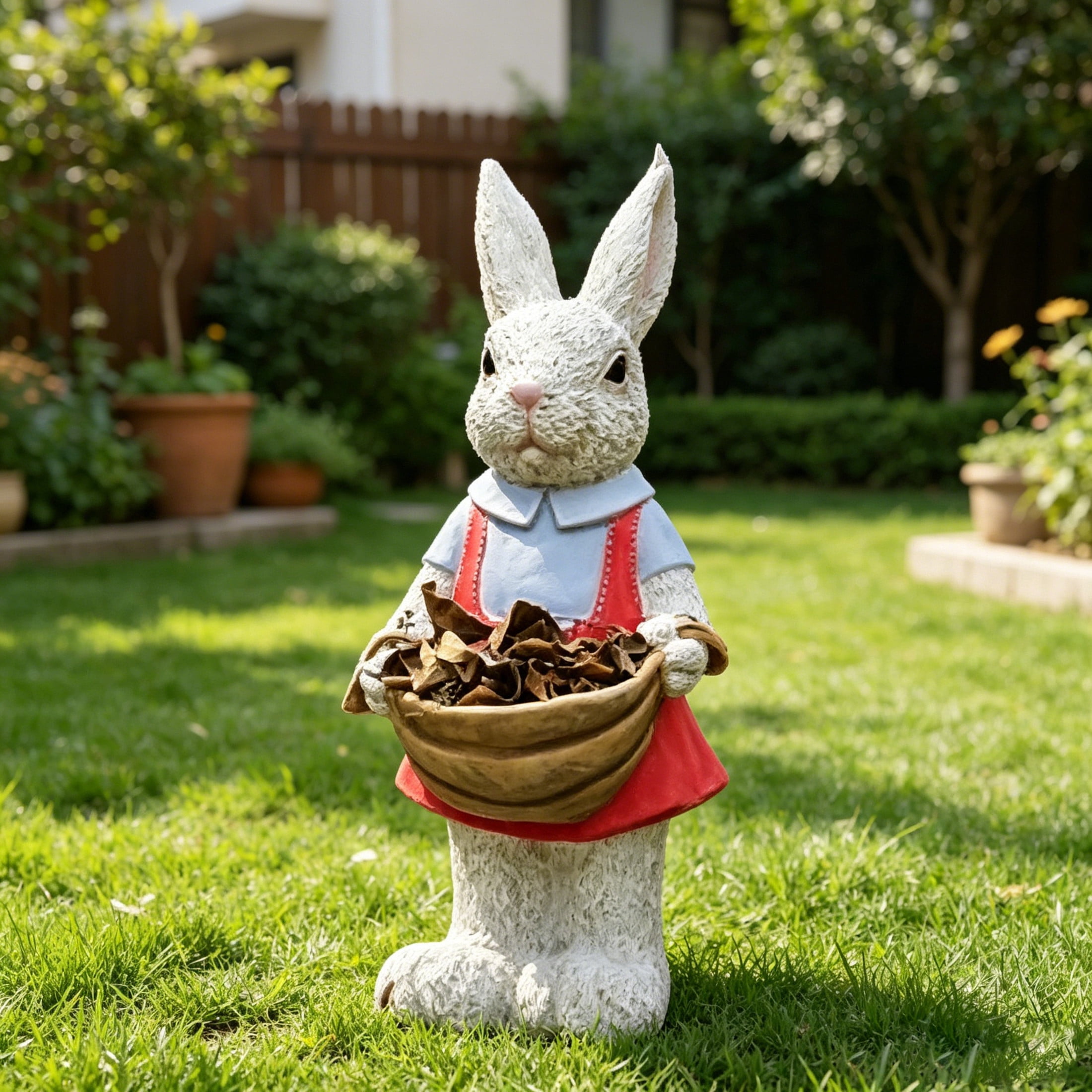 GDF Studio 16" Whimsical Rabbit Garden Statue with Flower Pot Basket, Weatherproof Resin Crafts Sculpture Decor