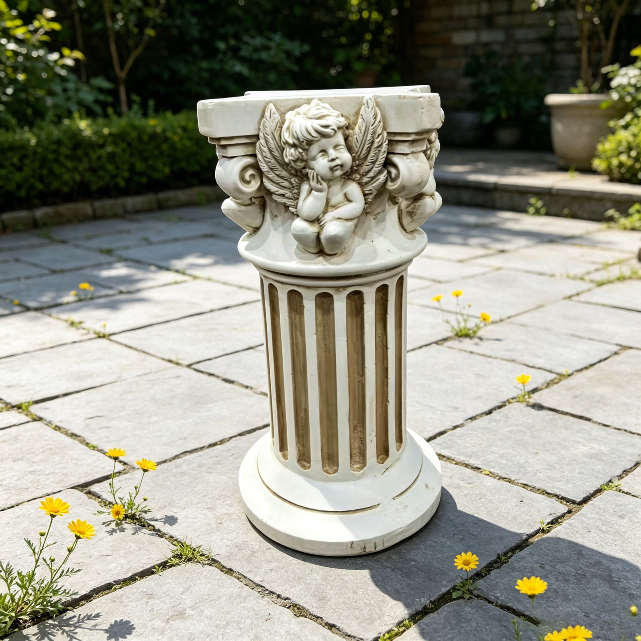 GDF Studio 18" Ancient Vintage Angel Carved Roman Column Pedestal, Garden Display Stand for Statues & Ornaments