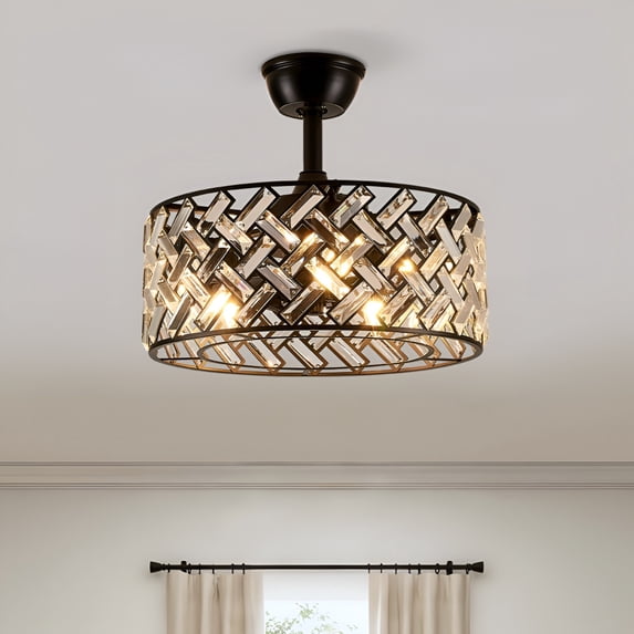 GDF Studio 18" Crystal Cage Ceiling Fan with 5-Light E12 Base, Chandelier Fan with Remote Control, Black
