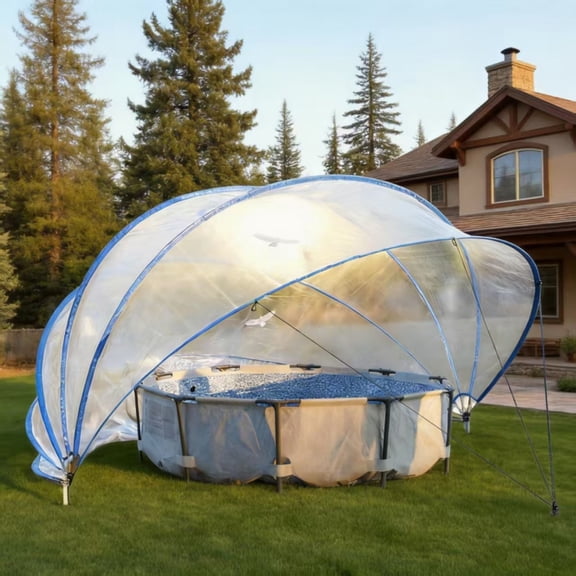 GDF Studio 18ft Above Ground Pool Dome Cover, Clear PVC Pool Enclosure with Hinged Opening and Secure Straps