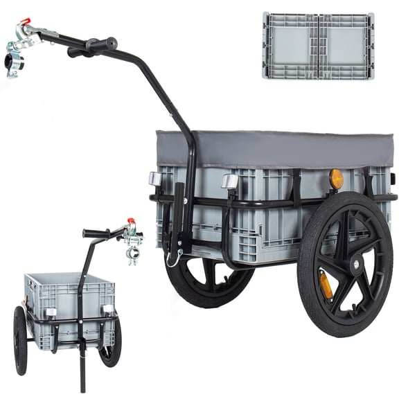 GDF Studio 2-in-1 Bike Cargo Trailer with 70L Foldable Storage Box, Waterproof Cover, Quick Release Wheels, Gray