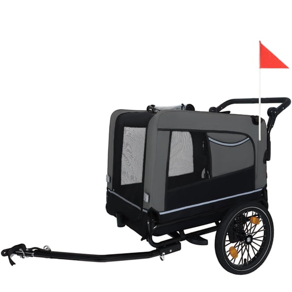 GDF Studio 2-in-1 Pet Bike Trailer and Push Cart, 88 LB All-Terrain Dog Carrier, Black and Gray