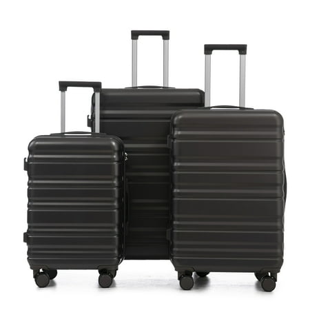 GDF Studio 20"/24"/28" Spinner Wheel Luggage Sets, 3-Piece Hard Shell Suitcases with Lock, Dark Gray