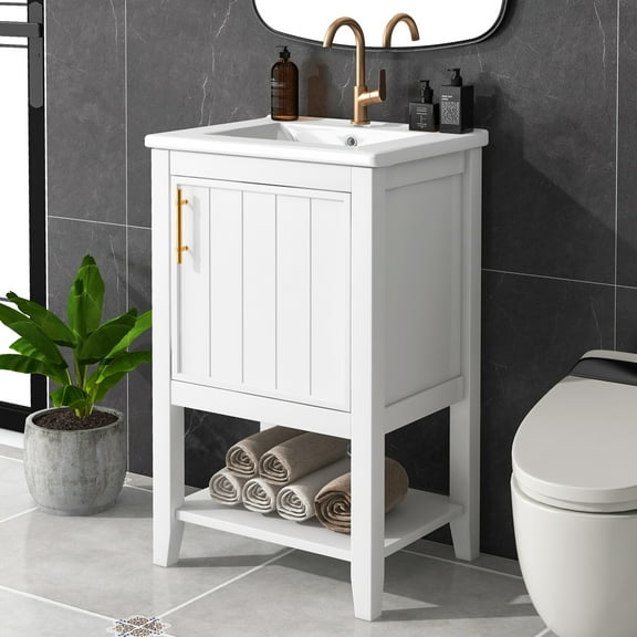 GDF Studio 20" Bathroom Vanity with Sink, Soft Closing Door, Storage Rack and Open Shelf, White