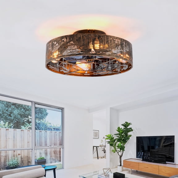 GDF Studio 20" Iron Art Ceiling Fan with 4-Light E26 Base, DC Motor, Remote Control, Bronze