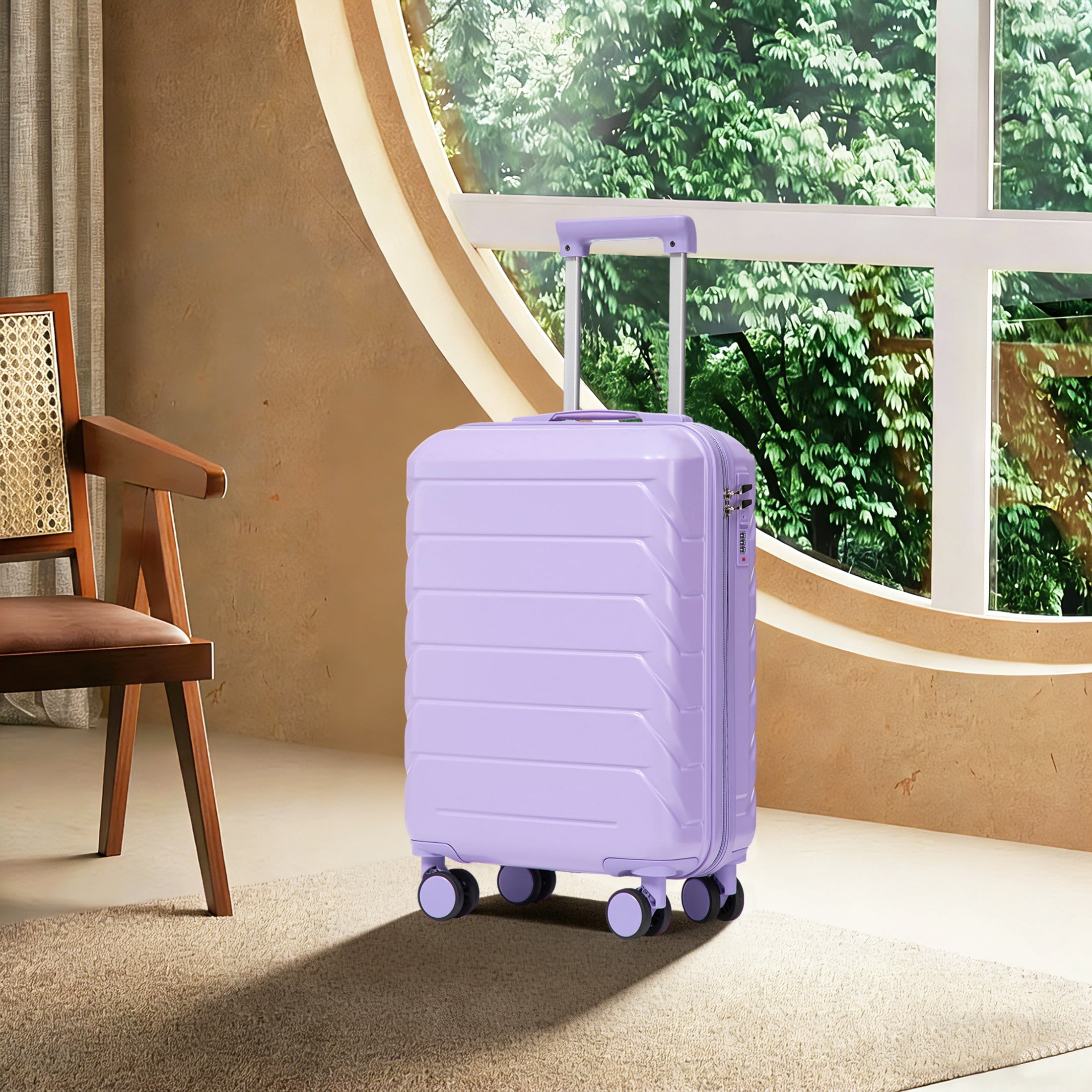 GDF Studio 20" Scratch-Resistant ABS Hard Shell Travel Luggage with 360° Spinner Wheels & Combination Lock, Purple