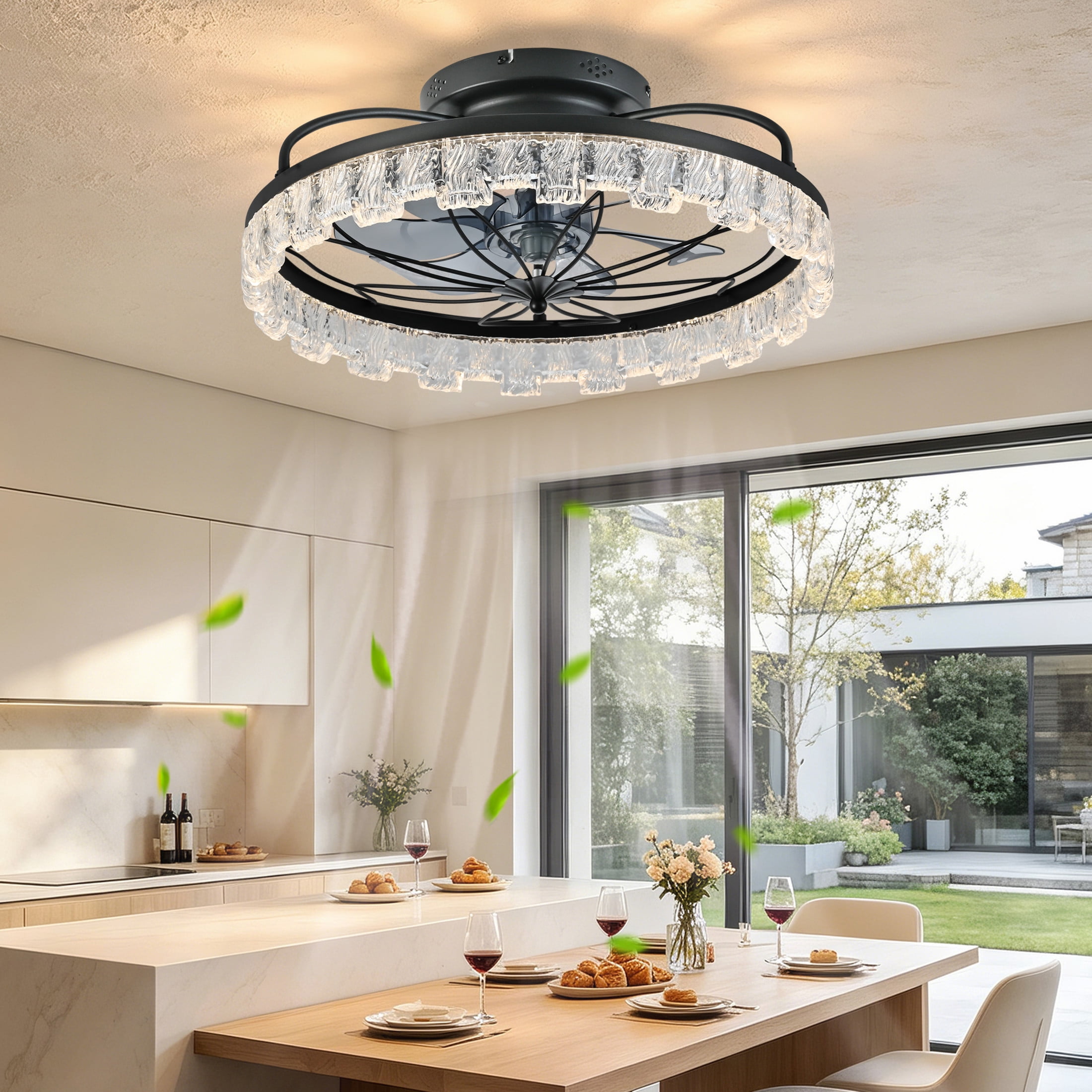 GDF Studio 21" Caged Ceiling Fan with LED Lights & Remote Control, for Kitchen, Bedroom, Living Room, Matte Black