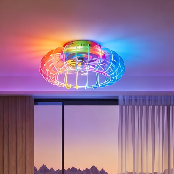GDF Studio 21'' Low Profile Bladeless Ceiling Fan with Dimmable LED Light, Bluetooth Speaker, White